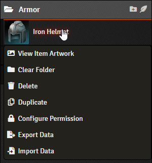 Items Sidebar Context Menu