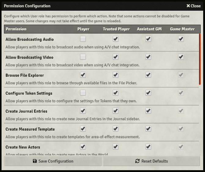 Permission Configuration Settings