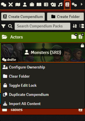 Compendium Pack Context Menu