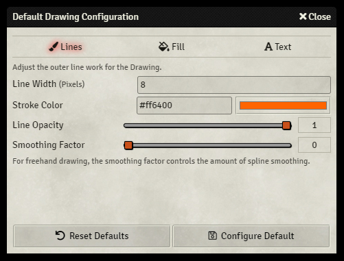 Drawing Tools - Default Settings