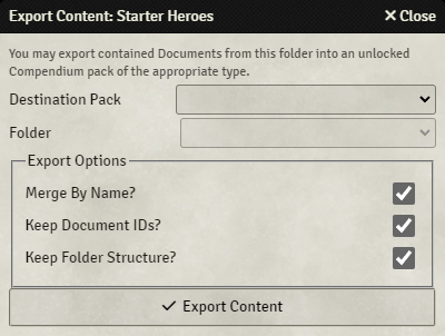 Export Folder to Compendium Example