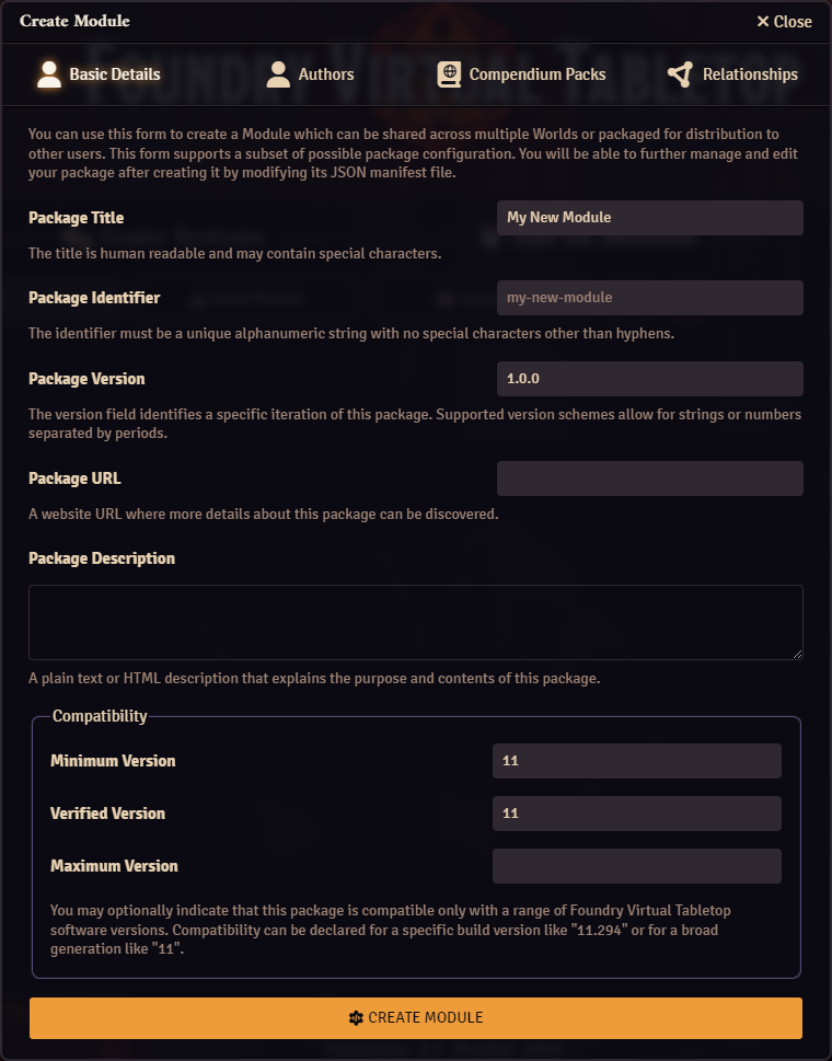 Module Maker - Basic Details