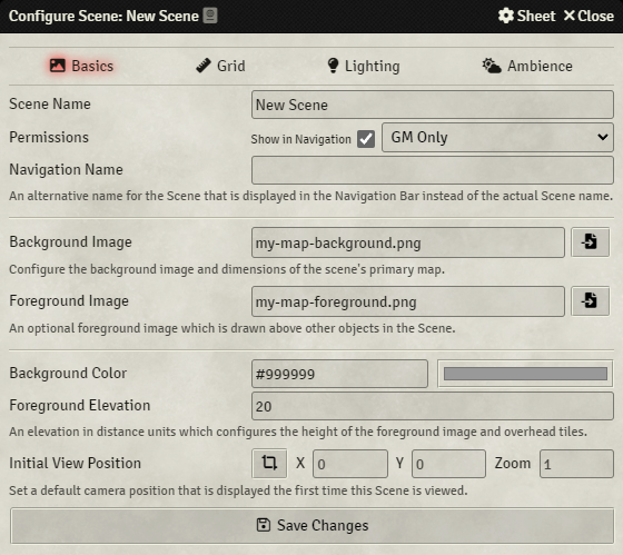Scene Config - Basics Tab