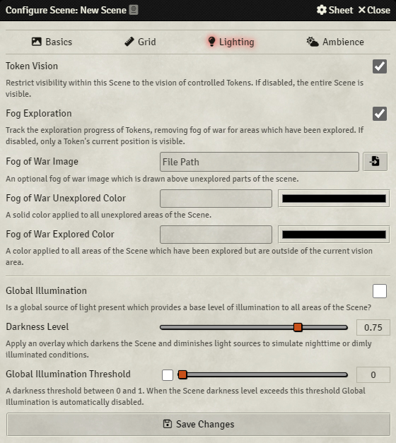 Scene Config - Lighting Tab