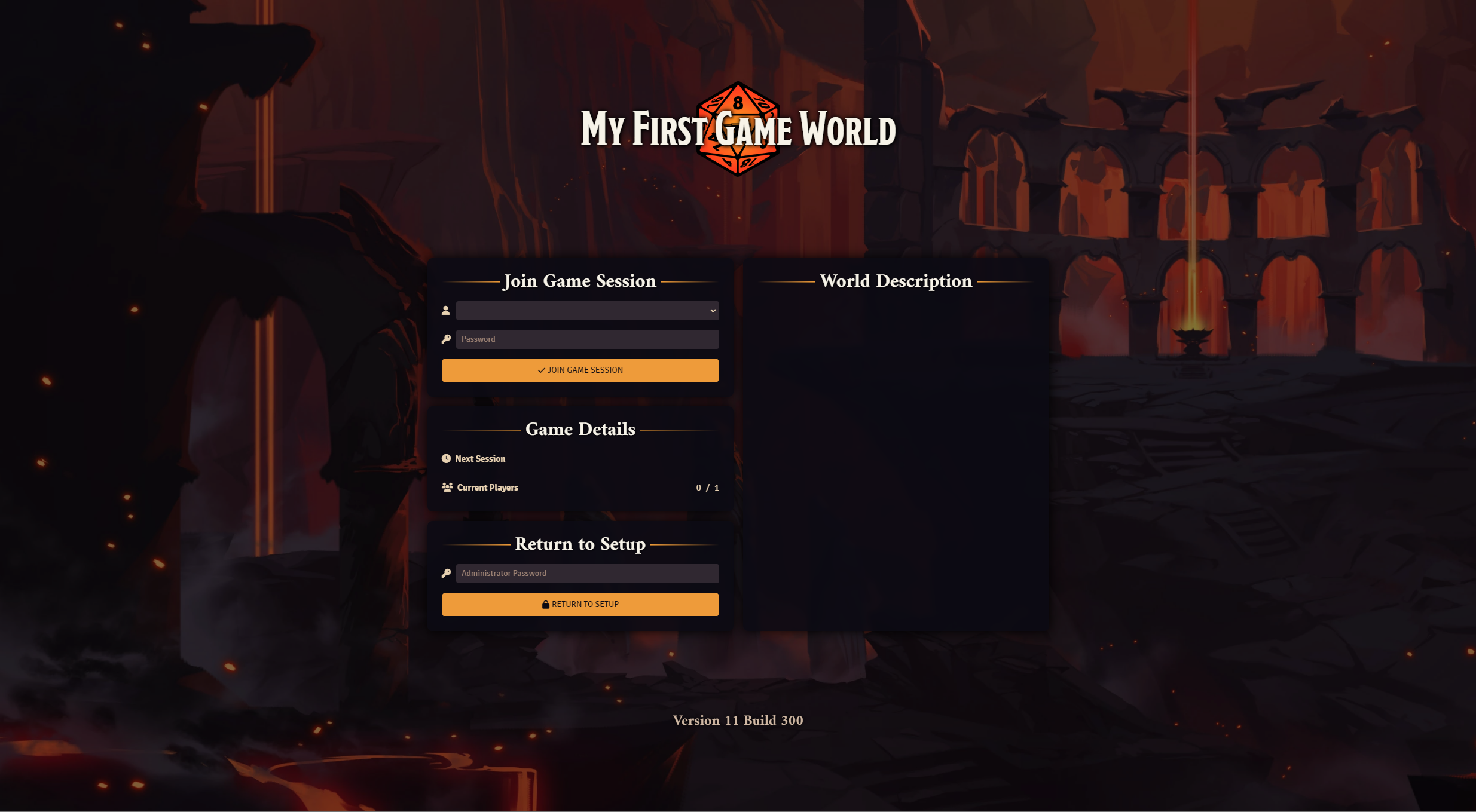 Game Worlds - User Login Screen