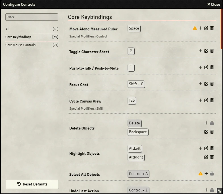 Keybind Configuration Panel