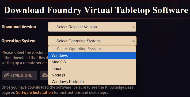 The build types available for download
