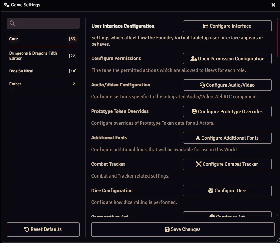 The Configure Game Settings dialog lets you customize and configure your game.