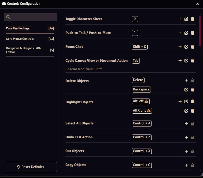 Keybind Configuration Panel
