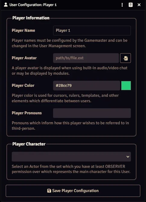Player Configuration