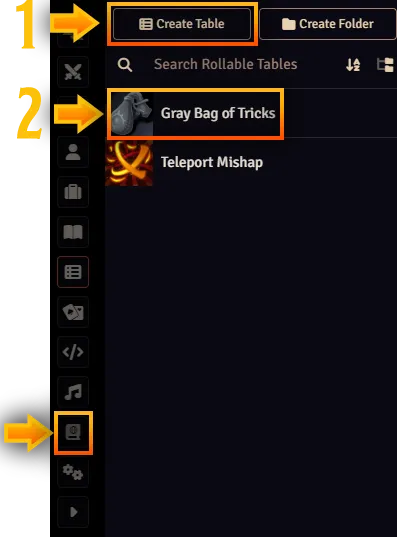 A simple example Rollable Table with the Create Table button is also shown.