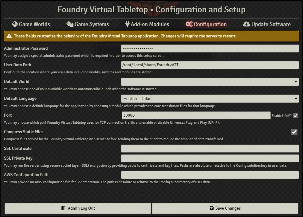 Configuration Window for V9