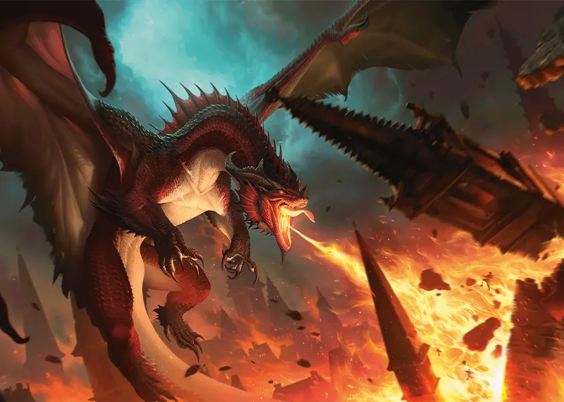 Dragon attacking a city